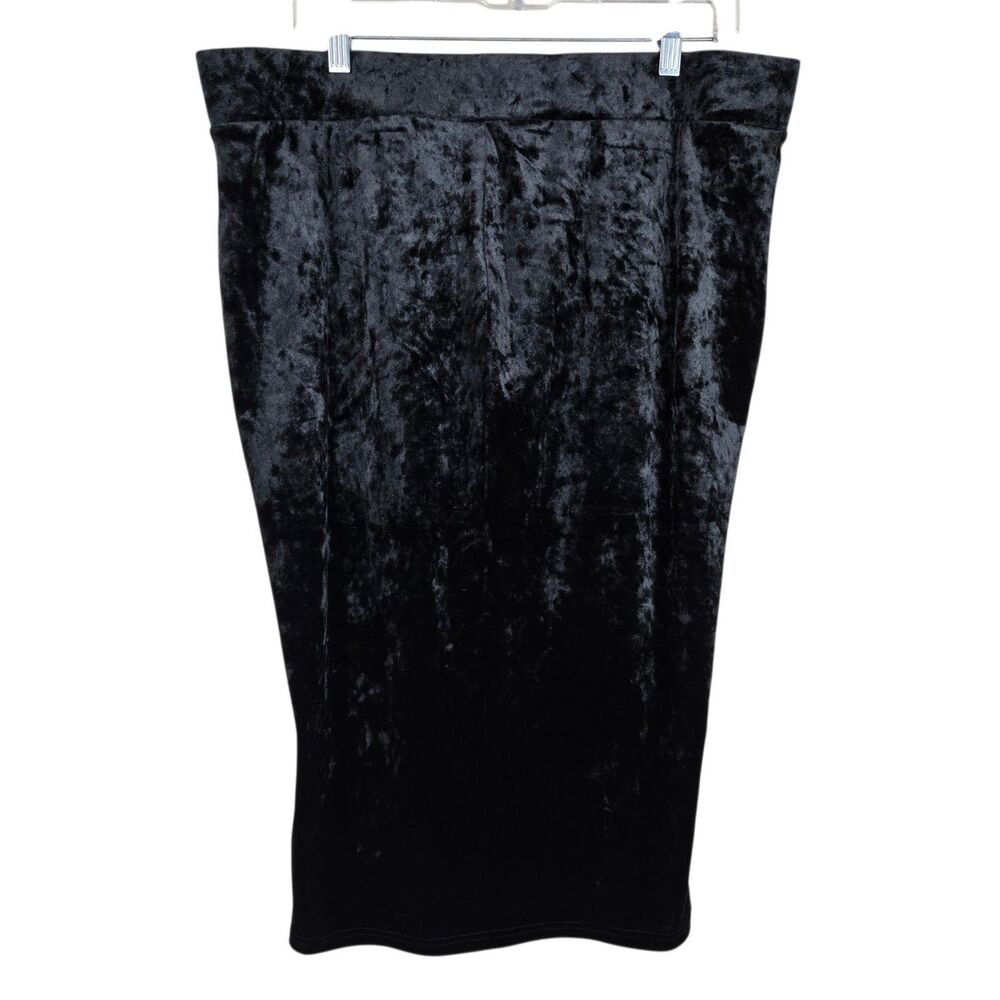 Torrid Velour Pencil Midi Skirt 2X Black Elastic Waist Goth Witchy Vampy Grunge